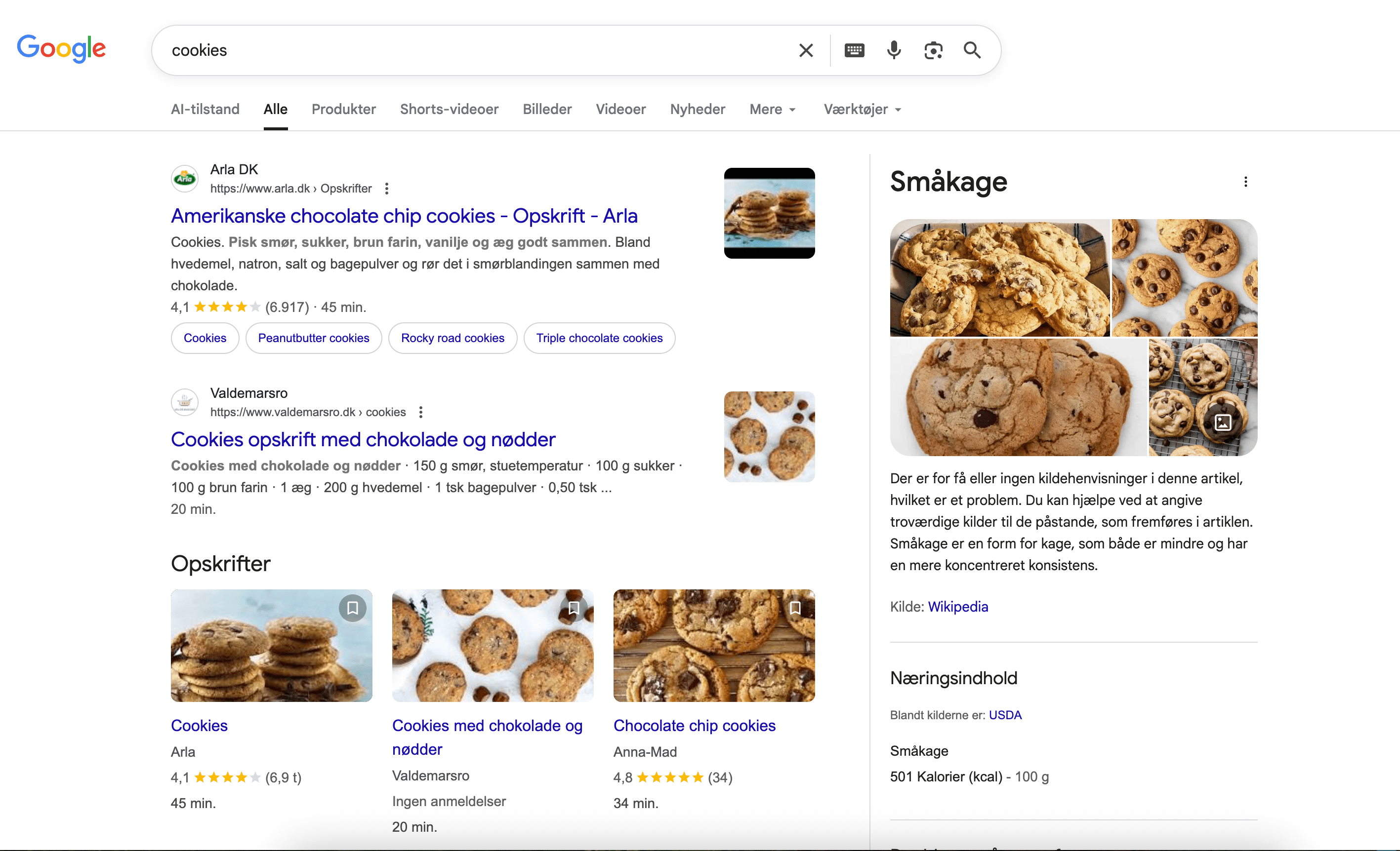 Eksempel på søge-intention på google